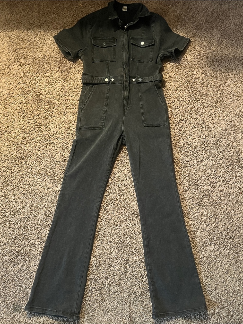 Women's Black Short-Sleeve Utility Jumpsuit